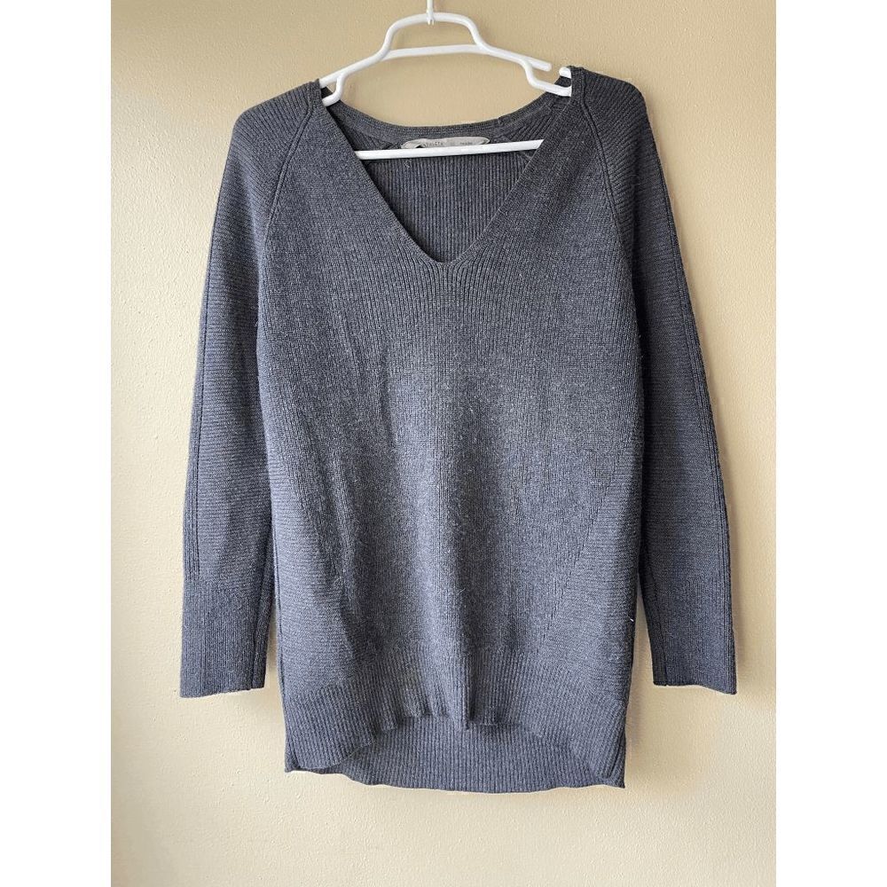 Athleta V Neck Dark Grey Merino Wool Blend Sweater Women's Size XS